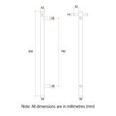 Thermoril Verticle Towel Bar Straight/Round With Hook 900x142x100mm 12V - Brushed Bronze (22Watt)